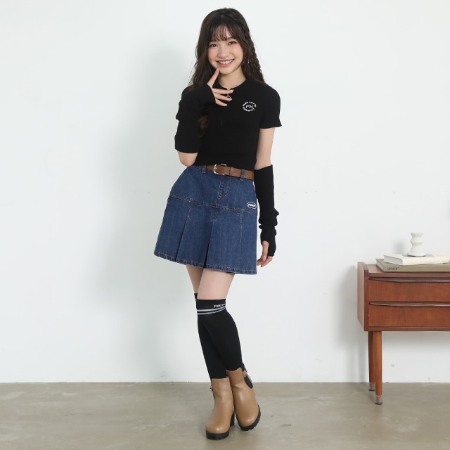 藤色　プリーツスカート 7/16NEW PINKHUNT ベルト付き切替プリーツスカート 0787K(120cm