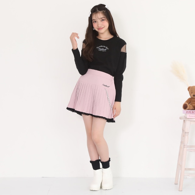 ●●上下2点セット●●トップス・プリーツスカート・インパン付・バラ売り可・ピンク 8/20NEW PINKHUNT チェーン付きプリーツスカート 0887K