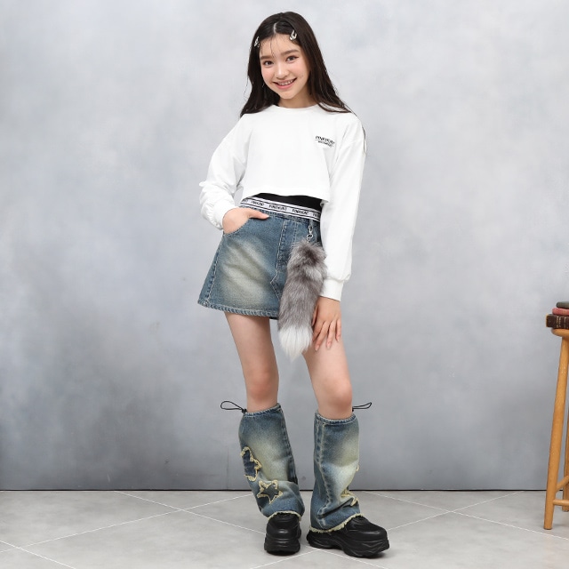 9/8NEW PINKHUNT 星レッグウォーマー付きデニムスカート 0950K