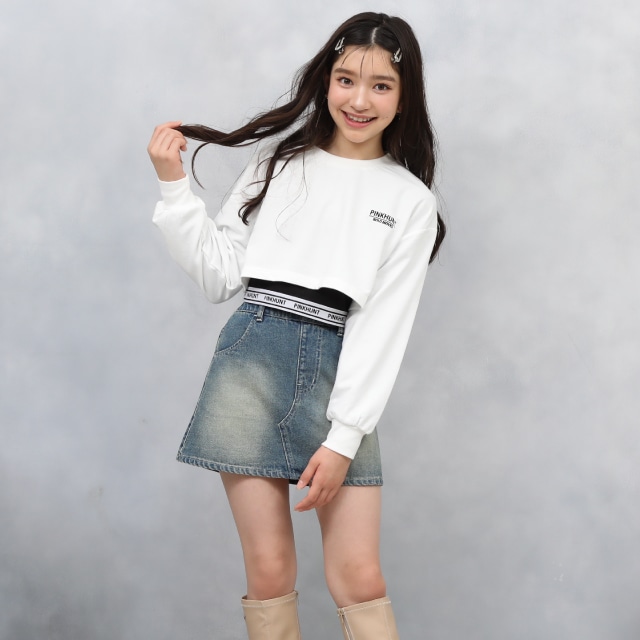 9/8NEW PINKHUNT 星レッグウォーマー付きデニムスカート 0950K