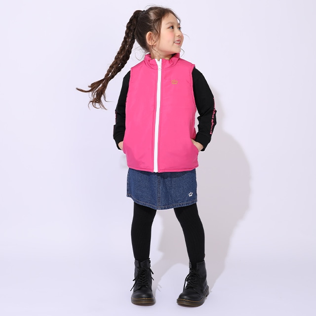 キャシャレル babyjane Cacharel 花柄 リバーシブル 中綿ベスト 9/24NEW 3WAYリバーシブル中綿ベスト 1049K(80cm ブラック