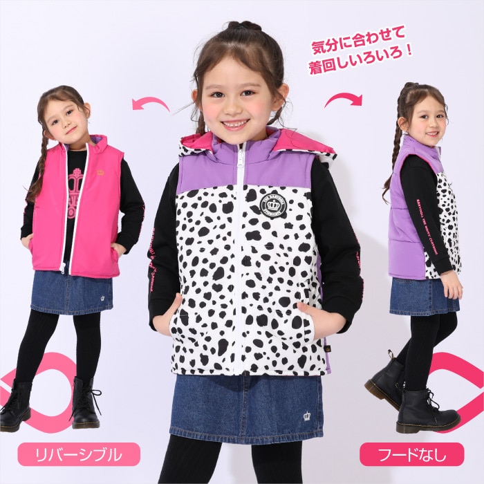 キャシャレル babyjane Cacharel 花柄 リバーシブル 中綿ベスト 9/24NEW 3WAYリバーシブル中綿ベスト 1049K(80cm ブラック