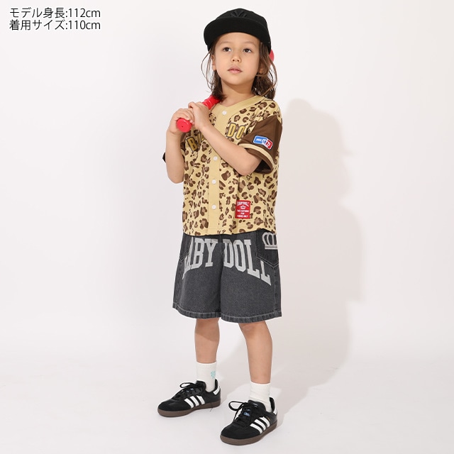 はちさん　オールシーズン子供服サイズ90 5/18一部再販 4/8NEW アーチロゴデニムハーフパンツ 1631K(90cm
